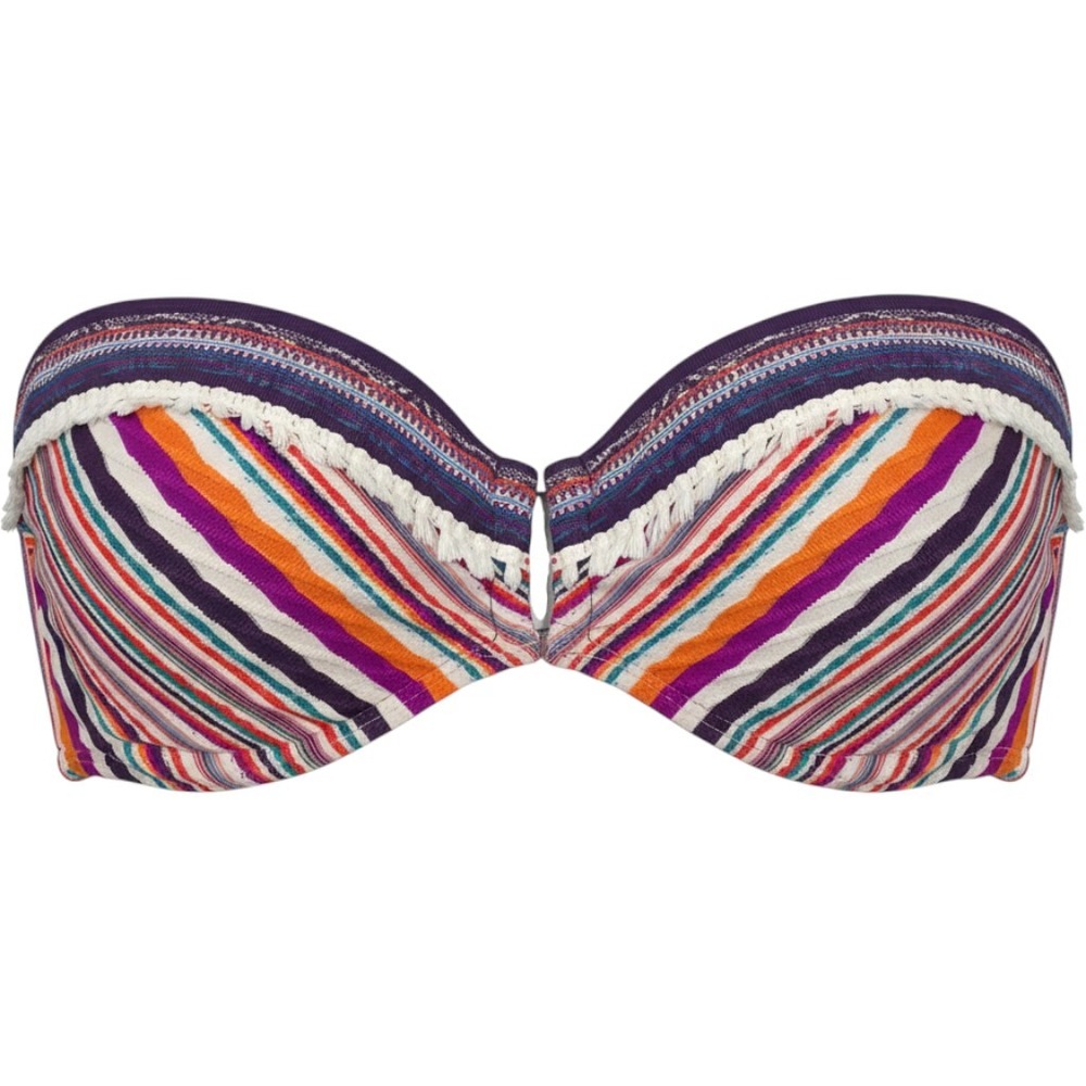 Lucky Brand Bikini Top Fringe Striped Multi-Color Women Large Boho Swim